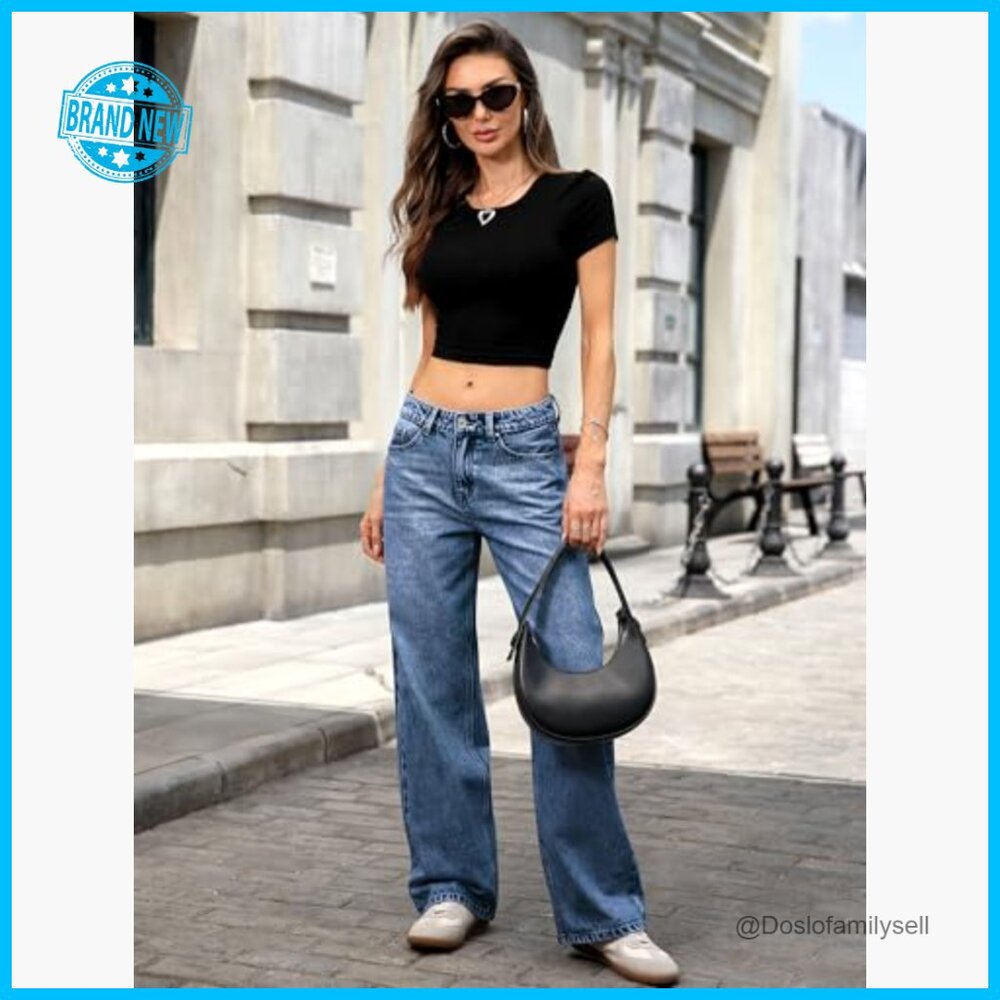 Low Rise Baggy Jeans Stretchy Y2K Wide Leg Boyfriend Straight Denim Pants - Picture 5 of 7